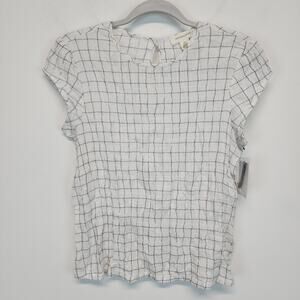 Treasure & Bond Windowpane Smocked Blouse Size XS White Short Sleeve Cottage